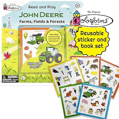 John Deere Kids: Farms, Fields & Forests Colorforms Read And Play Board Book, Reusable Sticker Activity Book Clings For Kids