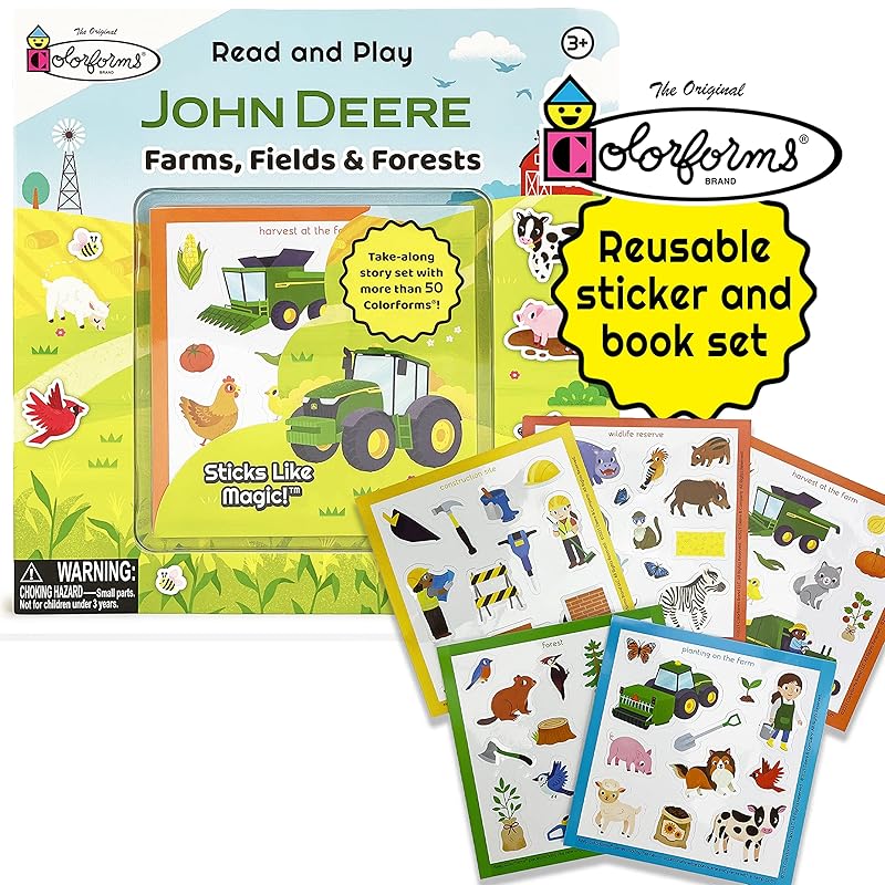 John Deere Kids: Farms, Fields & Forests Colorforms Read And Play Board Book, Reusable Sticker Activity Book Clings For Kids by Cottage Door Press