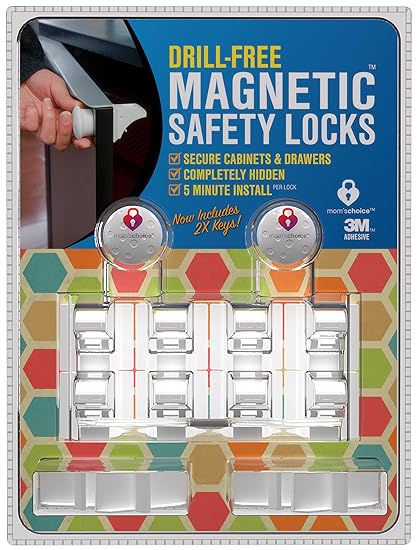 Drill Free Magnetic Cabinet  Drawer Locks 8 Locks2 Keys - Free Shipping - Comes With Amazon A to Z Guarantee - Uses Super Strength 3M Adhesive For Baby Proofing - 5 Minute quotNo Toolsquot Installation