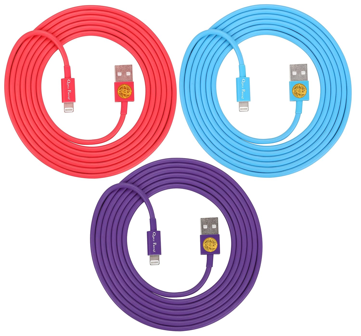 

3PCS of HEAVY-DUTY Lightning to USB Sync Charger Data Cable Cord 6ft / 2m for iPhone 5s / 5c / 5, iPhone 6 / 6plus, ipad Air / Mini / iPod Touch 5 and Nano 7(purple. red. blue)