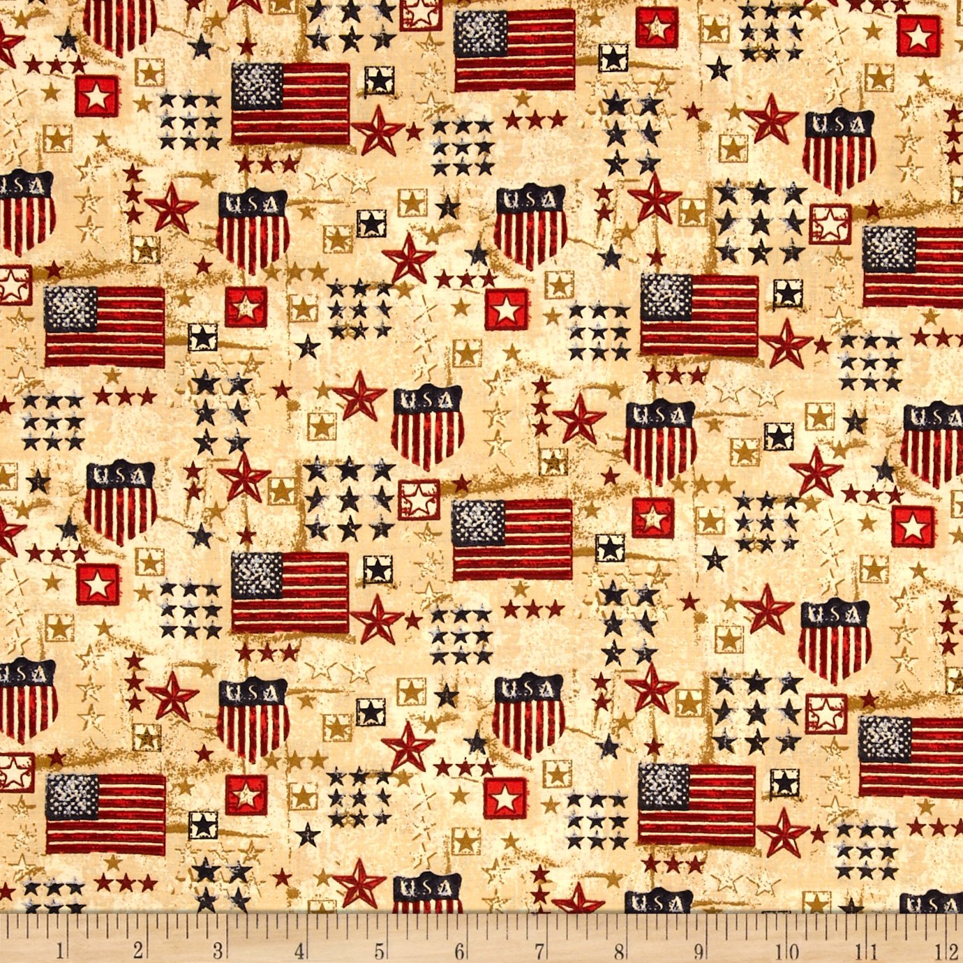 

Stars & Stripes II USA Flags & Stars Red/Gold/Blue Fabric