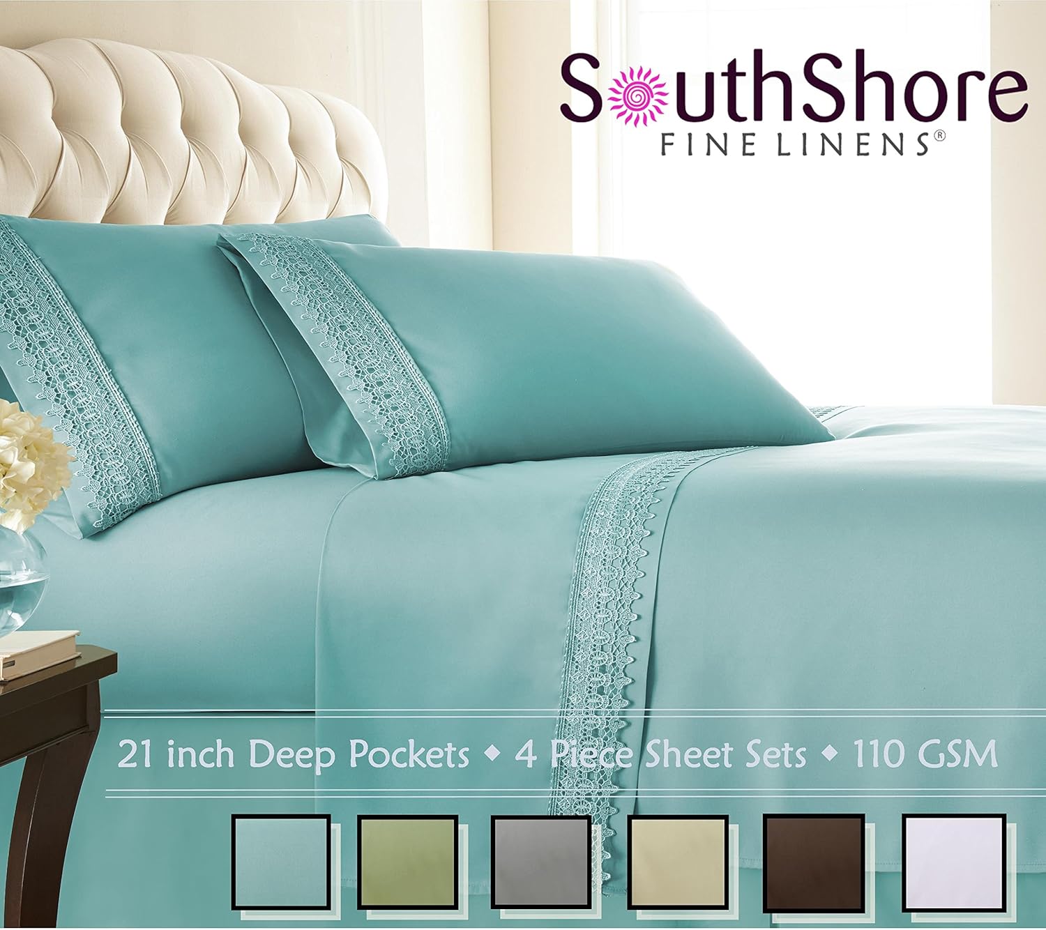 

Southshore Fine Linens (TM) Aspen Lace® Deep Pocket Sheet Set with Beautiful Lace