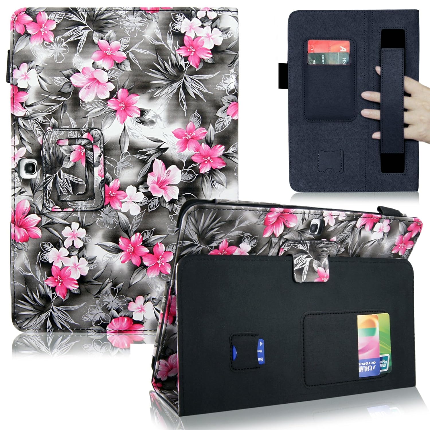 

Cellularvilla Case for Samsung Galaxy tab 3 7" 8" Gen Pu Leather Elastic Hand Strap Flip Folio Stand Case Cover + Stylus Touch Pen
