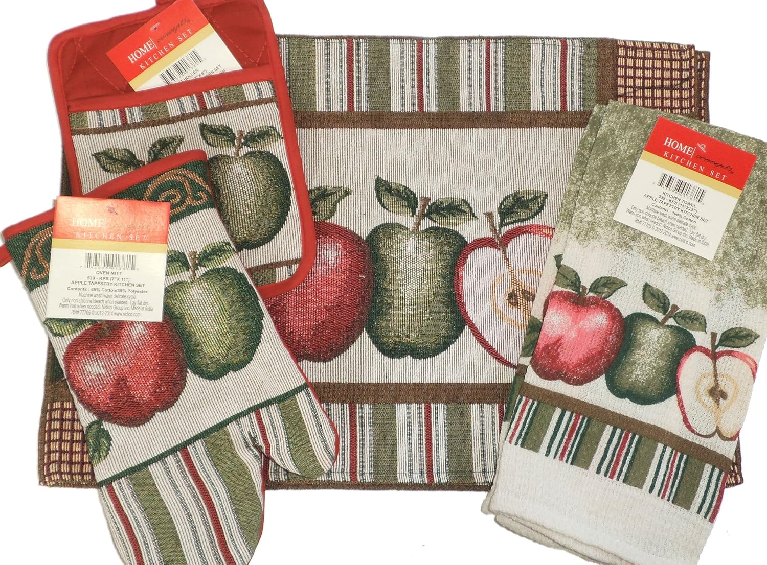 

8 Piece Red Apples Kitchen Set with Potholders, Oven Mitt, 4 Placemats & 2 Towels