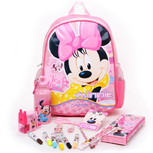 迪士尼 米妮书包套装 小学生双肩书包 儿童书包文具礼盒套装 带运动