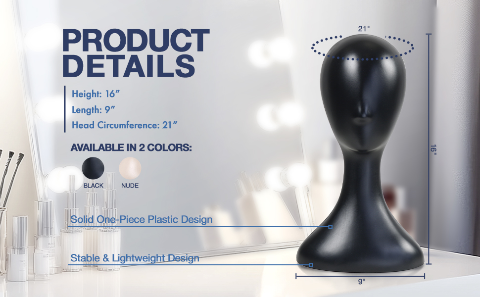 Testa per parrucche professionale nera in plastica per salone_voghion.com
