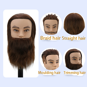 Testa per parrucchiere uomo con barba e capelli veri castani_voghion.com