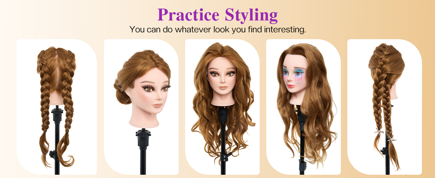 Echt haar oefenhoofd voor kappers en make-up styling oefeningen_voghion.com