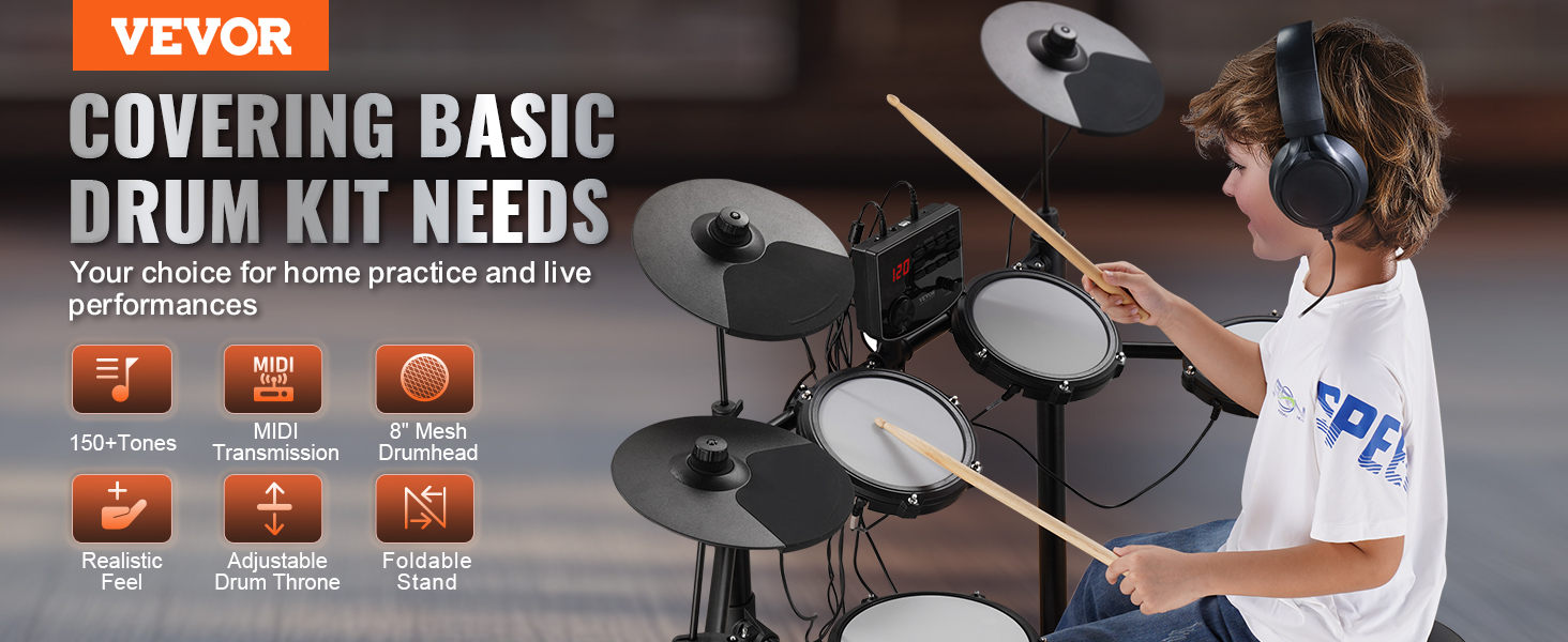 Electric Drum Set With Mesh Pads And Usb Midi For Beginners_voghion.com