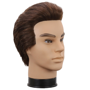 Testa per parrucchiere uomo con barba e capelli veri castani_voghion.com