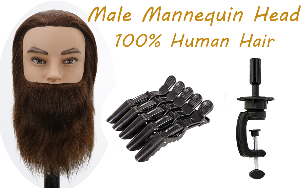 Testa per parrucchiere uomo con barba e capelli veri castani_voghion.com