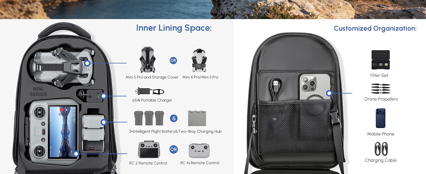 Large Drone Bag Travel Waterproof Hard Carrying Backpack 11in For