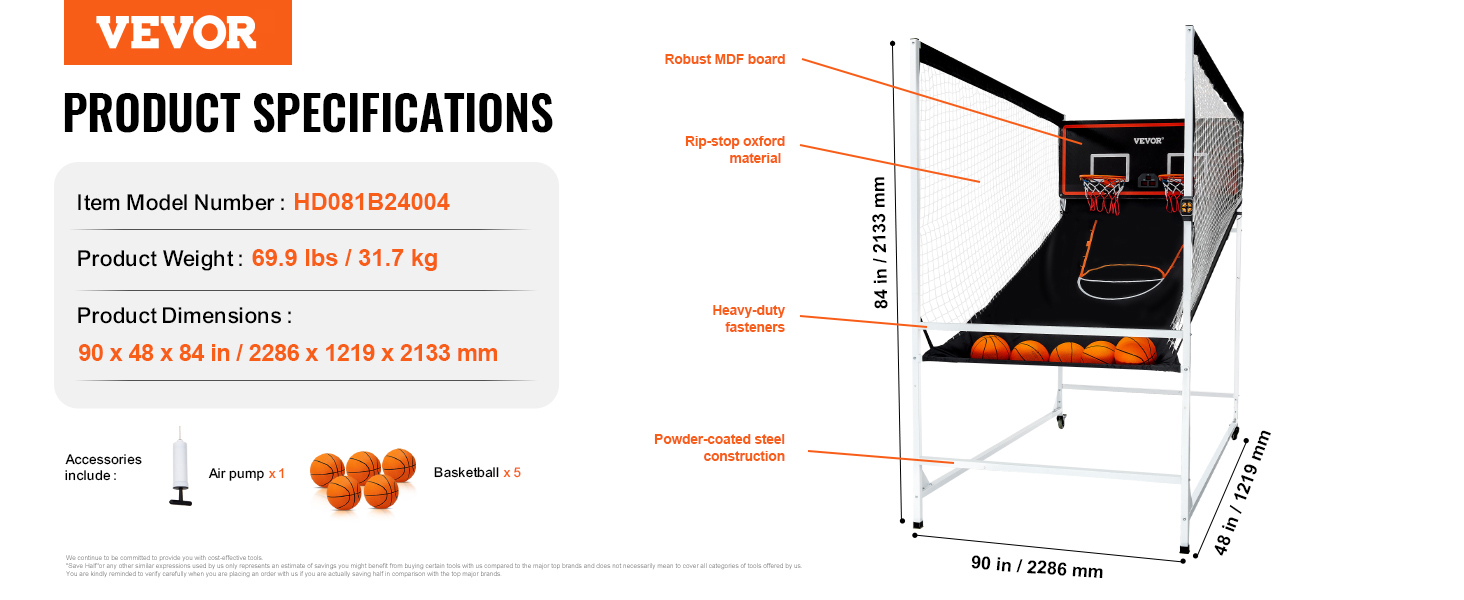 Electronic Basketball Arcade Game For 2 Players With 8 Game Modes_voghion.com