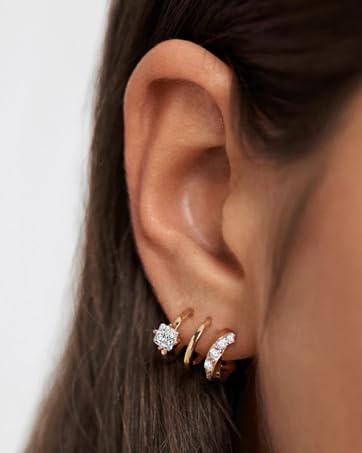 Triple Huggie Hoop Earrings Gold Plated Hypoallergenic Studs_voghion.com