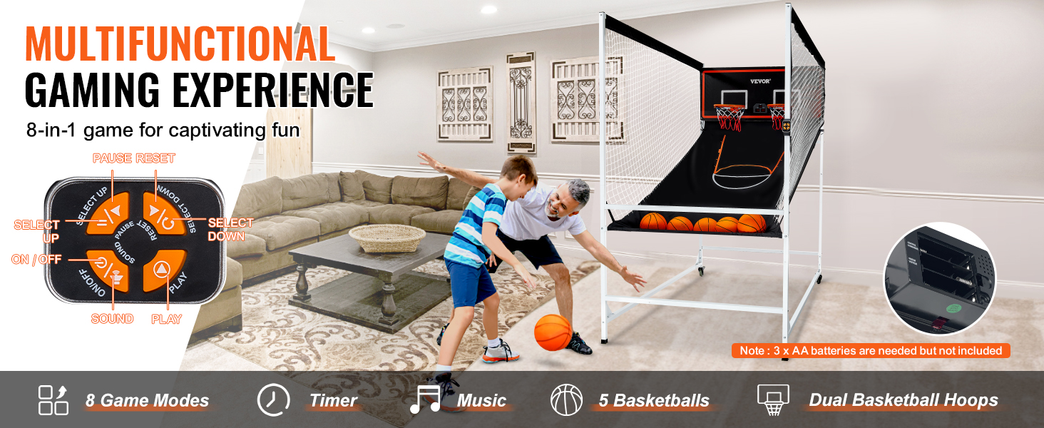 Electronic Basketball Arcade Game For 2 Players With 8 Game Modes_voghion.com