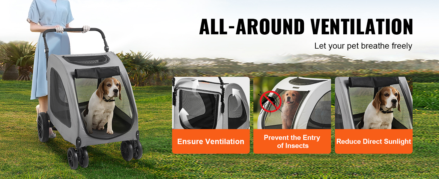 Vevor Extra Large Dog Stroller For Large Dogs Up To 160lbs Carriage_voghion.com