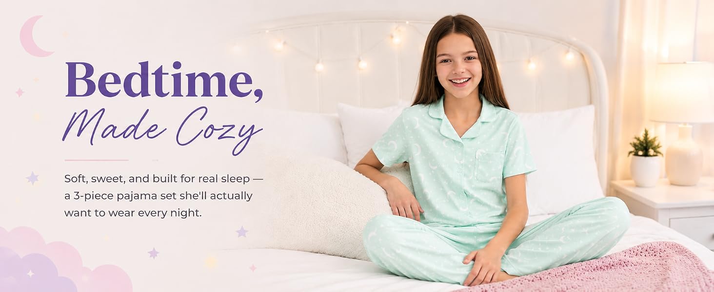 Us angels flickor pyjamas set 3-delar kort ärm med shorts_voghion.com