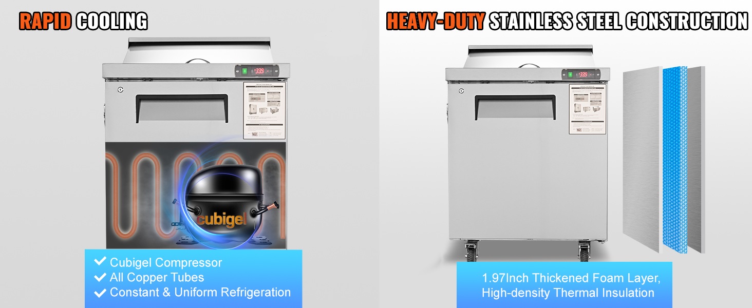 Congelatore professionale sottobanco in acciaio inox 7,4 cu ft_voghion.com
