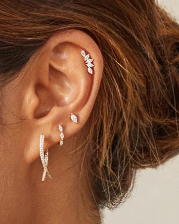 Triple Huggie Hoop Earrings Gold Plated Hypoallergenic Studs_voghion.com