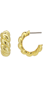 Triple Huggie Hoop Earrings Gold Plated Hypoallergenic Studs_voghion.com