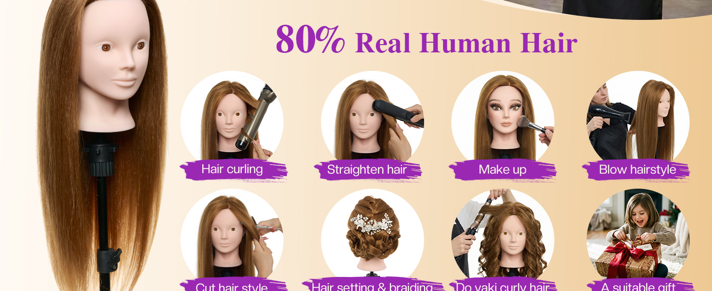 Echt haar oefenhoofd voor kappers en make-up styling oefeningen_voghion.com
