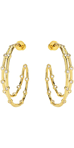 Triple Huggie Hoop Earrings Gold Plated Hypoallergenic Studs_voghion.com