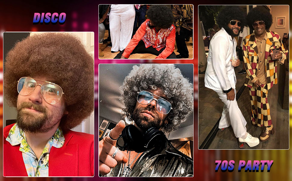 Perruque afro courte et bouclée pour homme années 70 80 disco_voghion.com