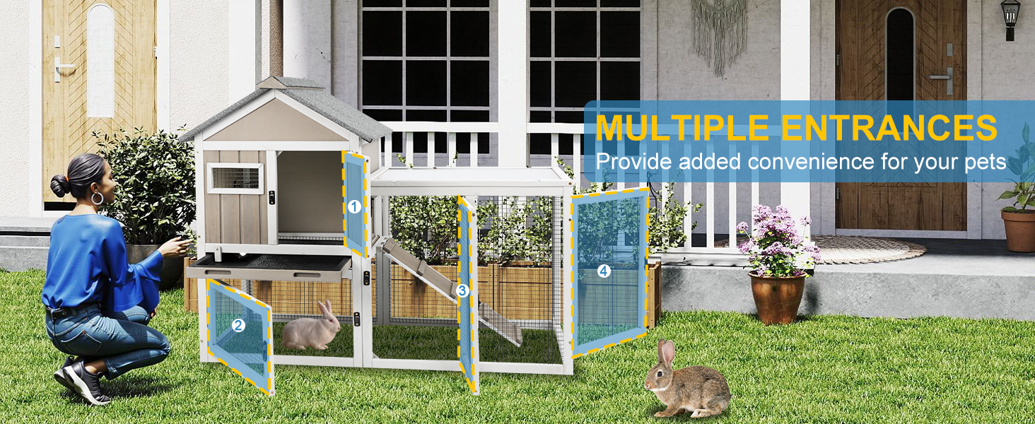 Petscosset Rabbit Bunny Outdoor Indoor Hutch Weatherproof 2-Story