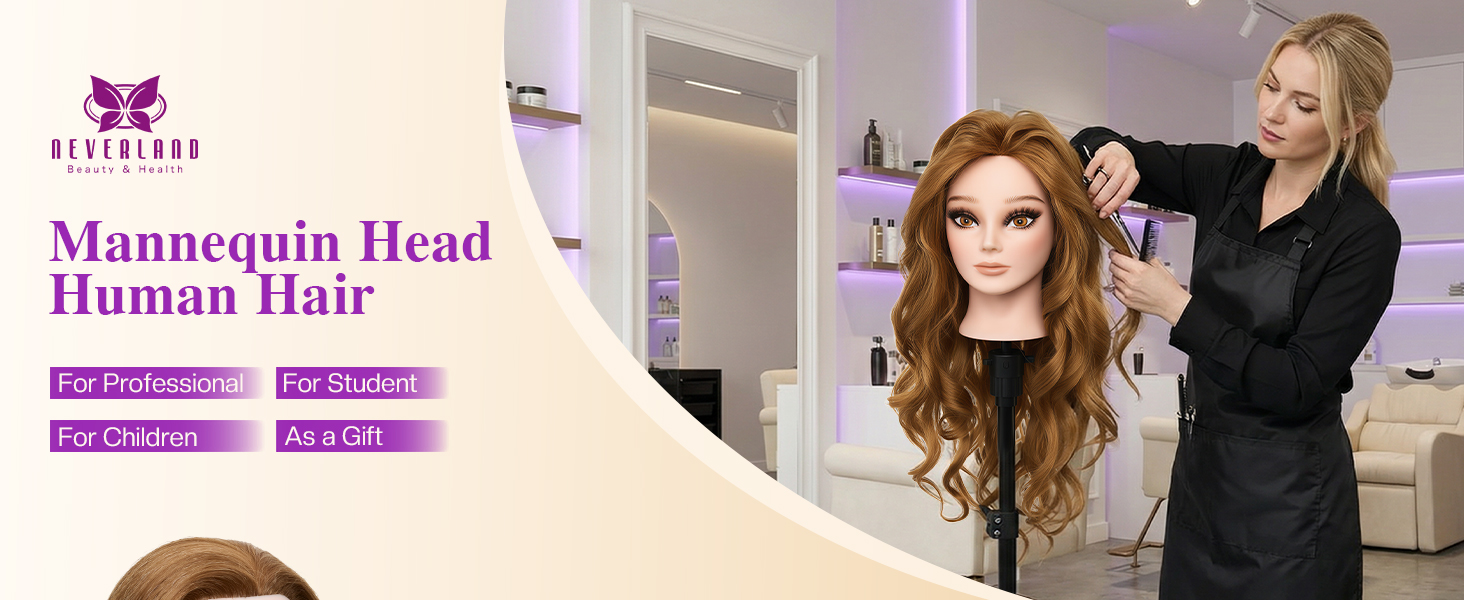 Echt haar oefenhoofd voor kappers en make-up styling oefeningen_voghion.com