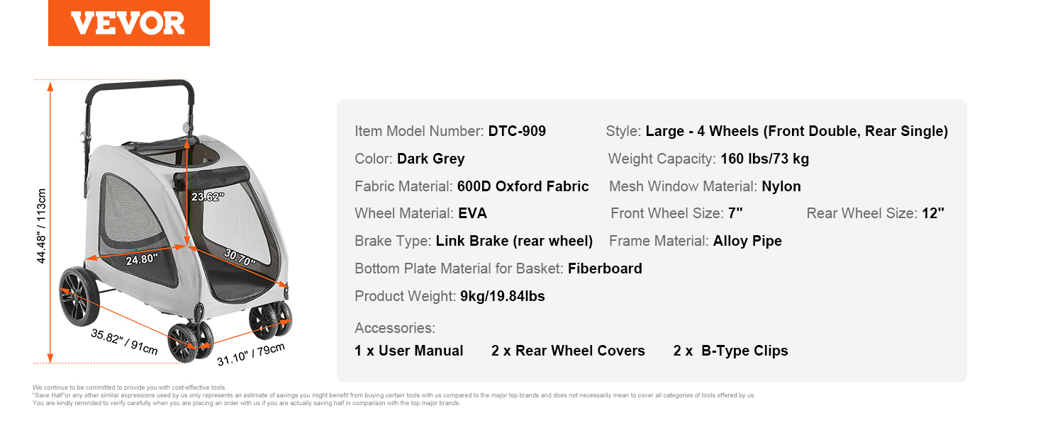 Vevor Extra Large Dog Stroller For Large Dogs Up To 160lbs Carriage_voghion.com