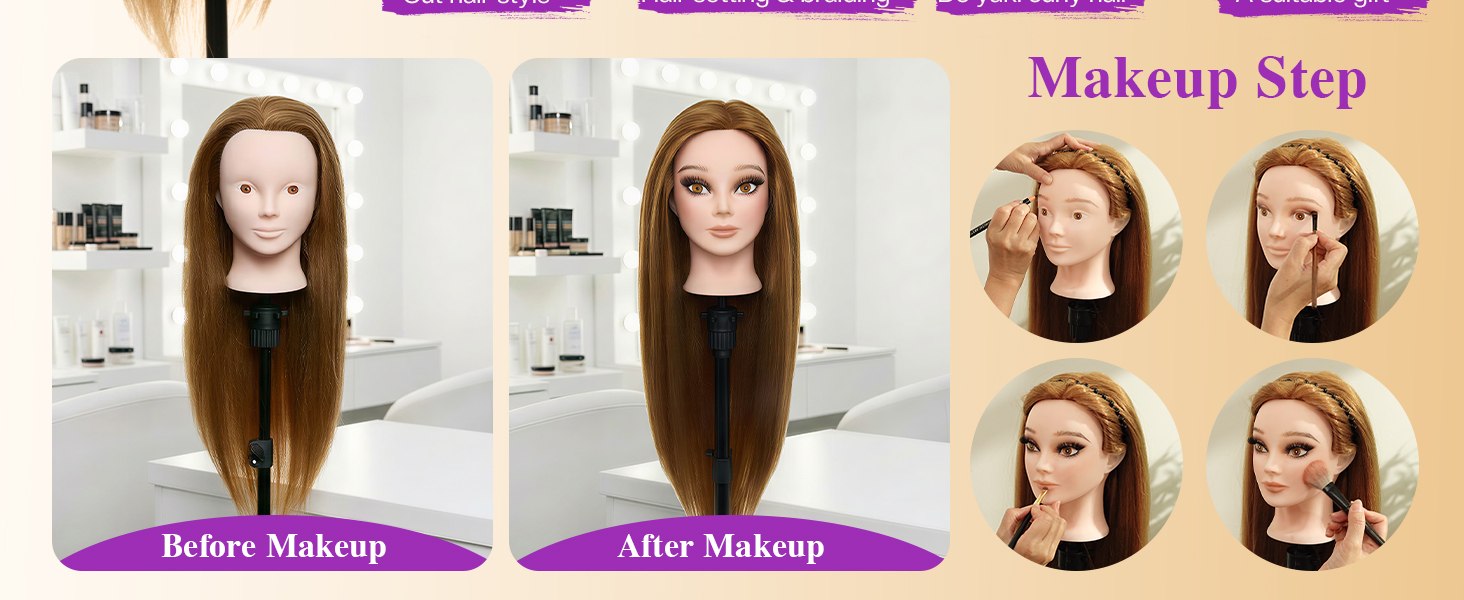 Echt haar oefenhoofd voor kappers en make-up styling oefeningen_voghion.com