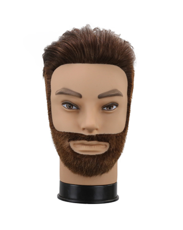 Testa per parrucchiere uomo con barba e capelli veri castani_voghion.com