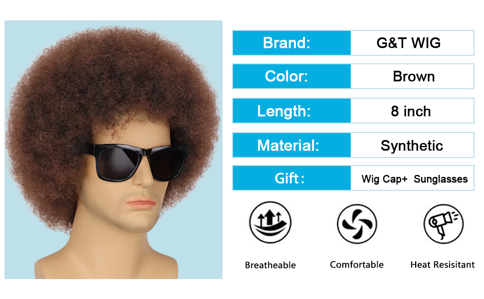 Perruque afro courte et bouclée pour homme années 70 80 disco_voghion.com